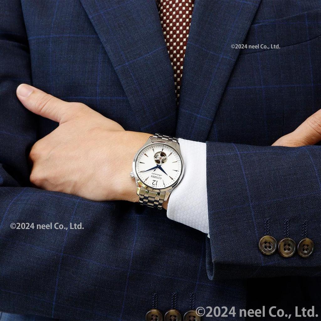 Citizen Automatic Open Heart Silver NH9131-73A Men's Watch, Design, See-Through Back, Waterproof, White,