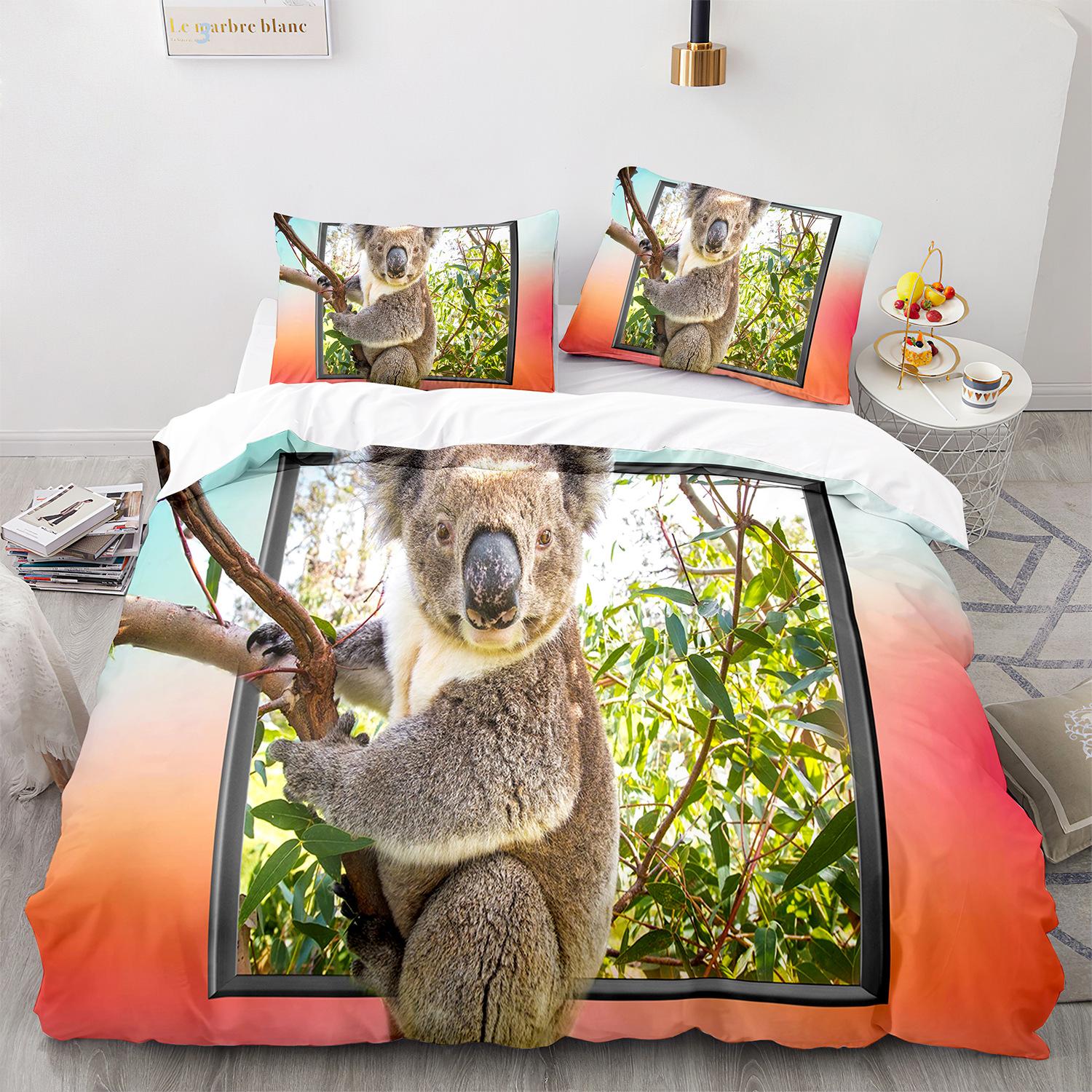 Koala Duvet Cover Set Microfiber Australia Animal Queen Size For Kids Boy Girl Funny Lovely Koala On Tree Bedding EU single(135x200cm)