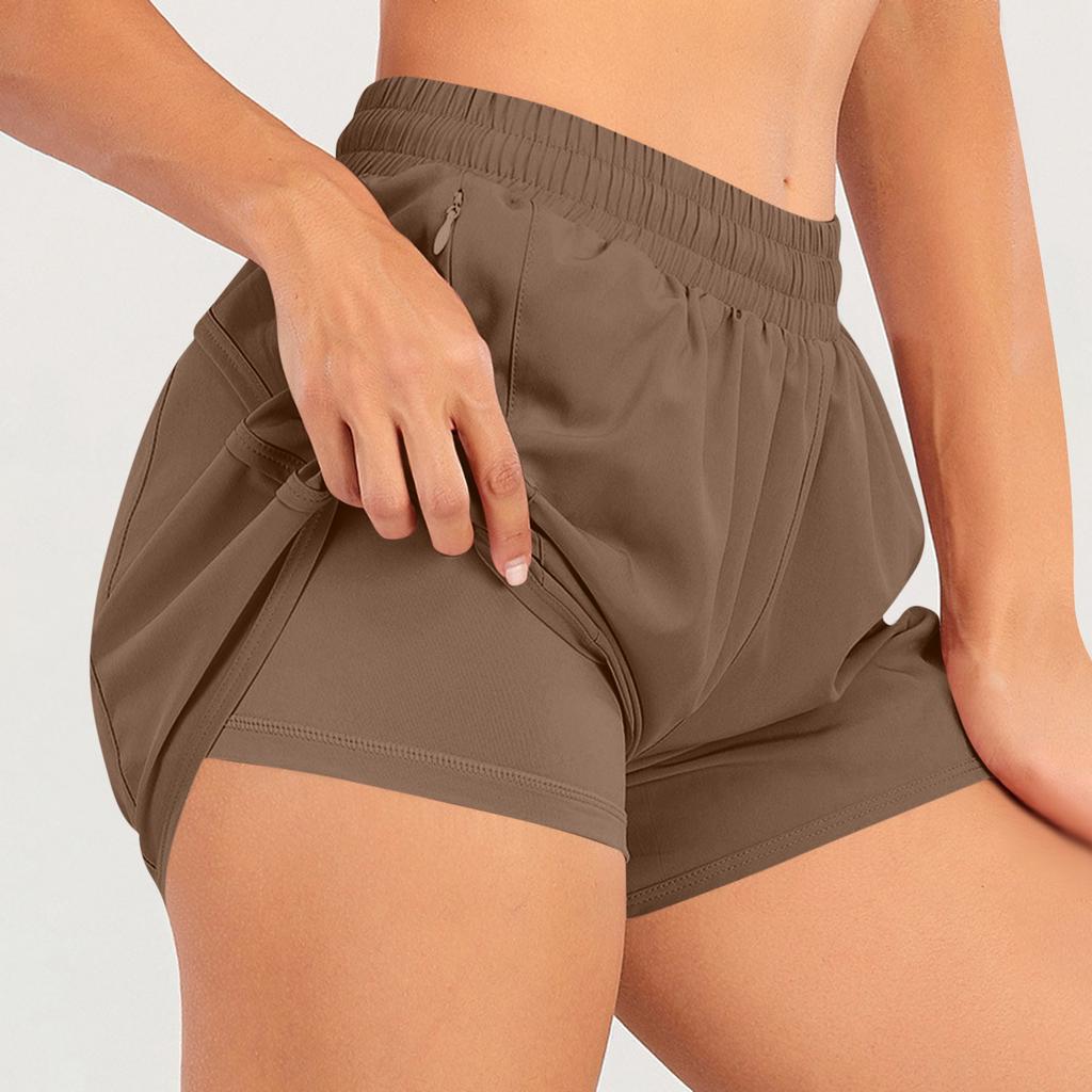 Women's Sports Running Shorts, Quick-drying And Lightweight Fitness Shorts With Zippered Pockets