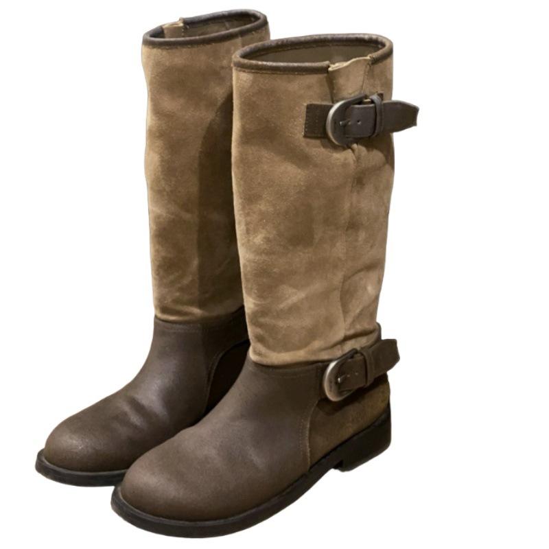 Pile Boots Women's 2025 Autumn and Winter New Retro Versatile Buckle Boots Medium Boots Thick Heel Knight Boots