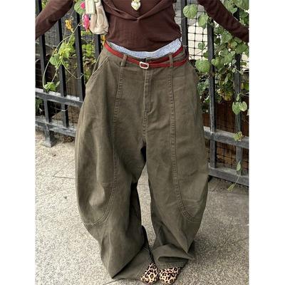 Calça jeans feminina vintage Y2K, estilo Harajuku, estilo Scimitar, perna larga, estilo americano retrô, larga, de cintura alta