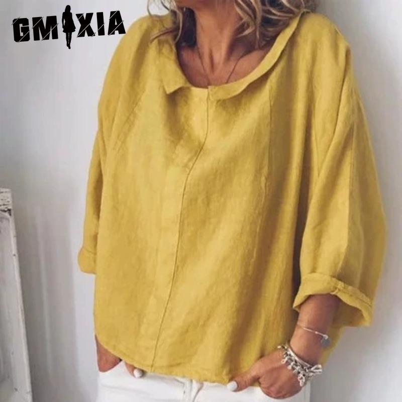 

GMXIA Женские модные повседневные однотонные блузки и рубашки с длинным рукавом с принтом XXXXXL жёлтый