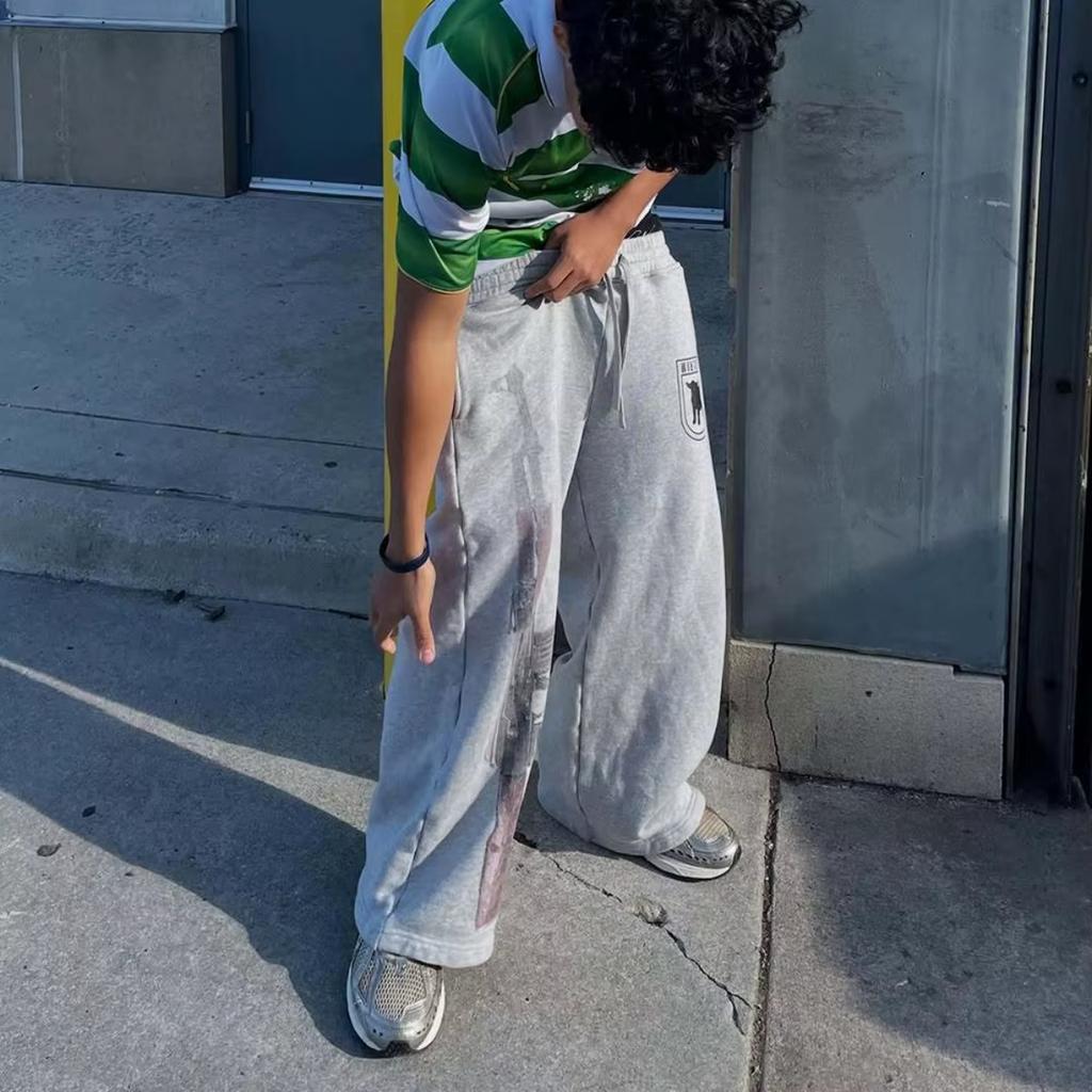 BeatStreet Y2K High-Waisted Printed Embroidered Street Guard Pants Spring Summer Casual Straight Leg Double Waist Design Fashionable