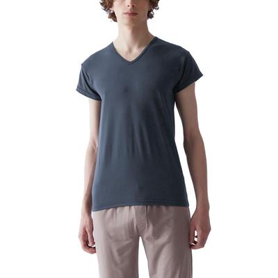 Gunze Acedron Soft Stretch Bare Jersey Size M Sweat-Resistant V-Neck T-Shirt, Material, MCA612, Men's, Navy,