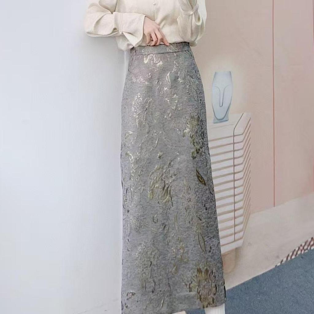 Moda 2026 Inizio Primavera Gonna Lunga Jacquard Vita Alta Modellante per Donne Basse