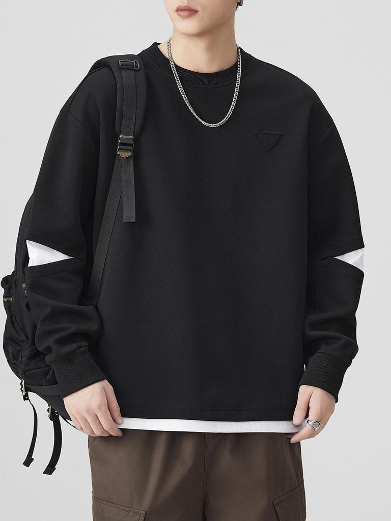 Autumn/Winter American Trend Brand Heavyweight Men's Patchwork Round Neck Long Sleeve Sports Hoodie