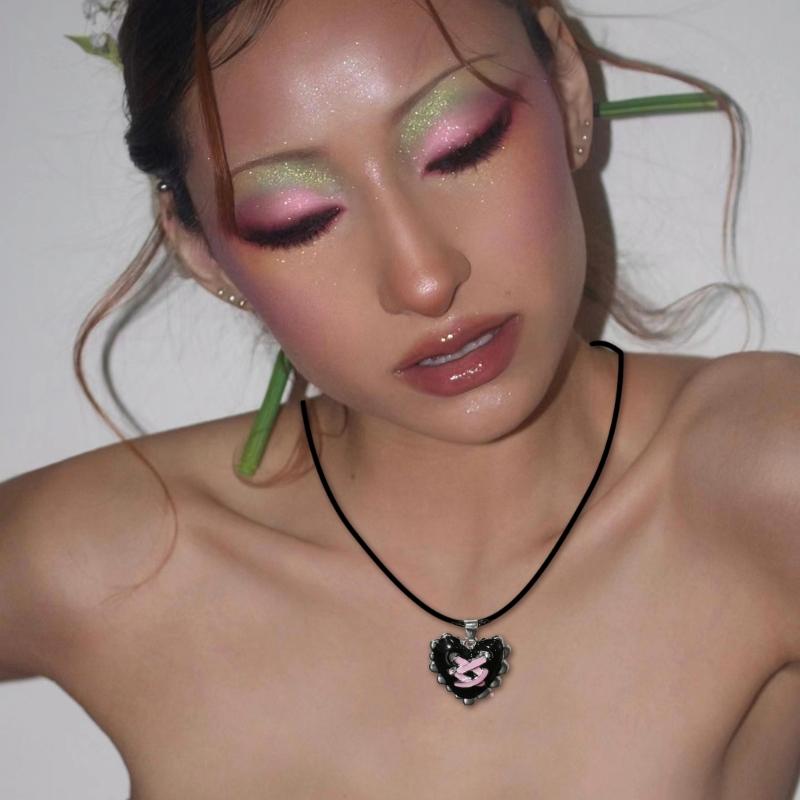 Gothic Liquid Heart Pendant Necklace Devil Eye Cross Choker Punk Devil Eye Clavicle Chain for Women Jewelry Accessories