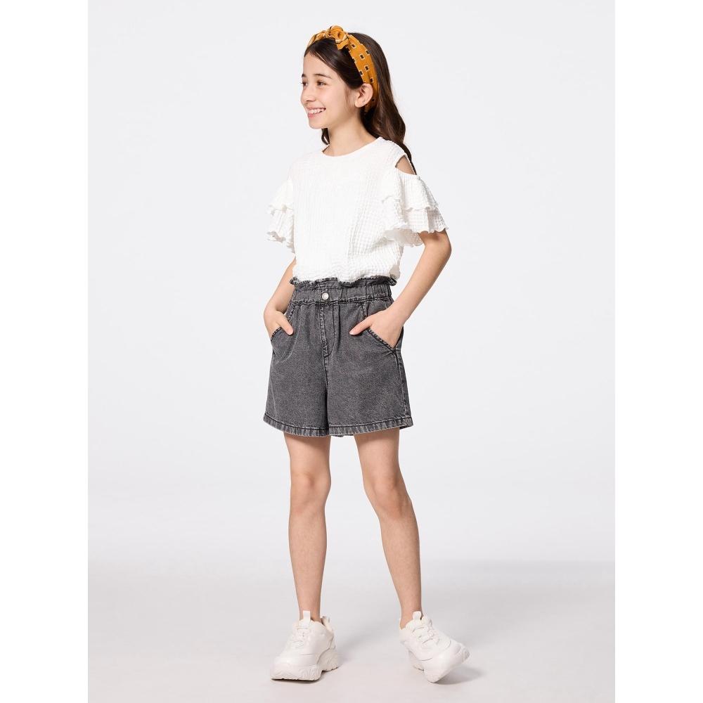 Gu By Uniqlo Girls Shirring Open Shoulder Tee