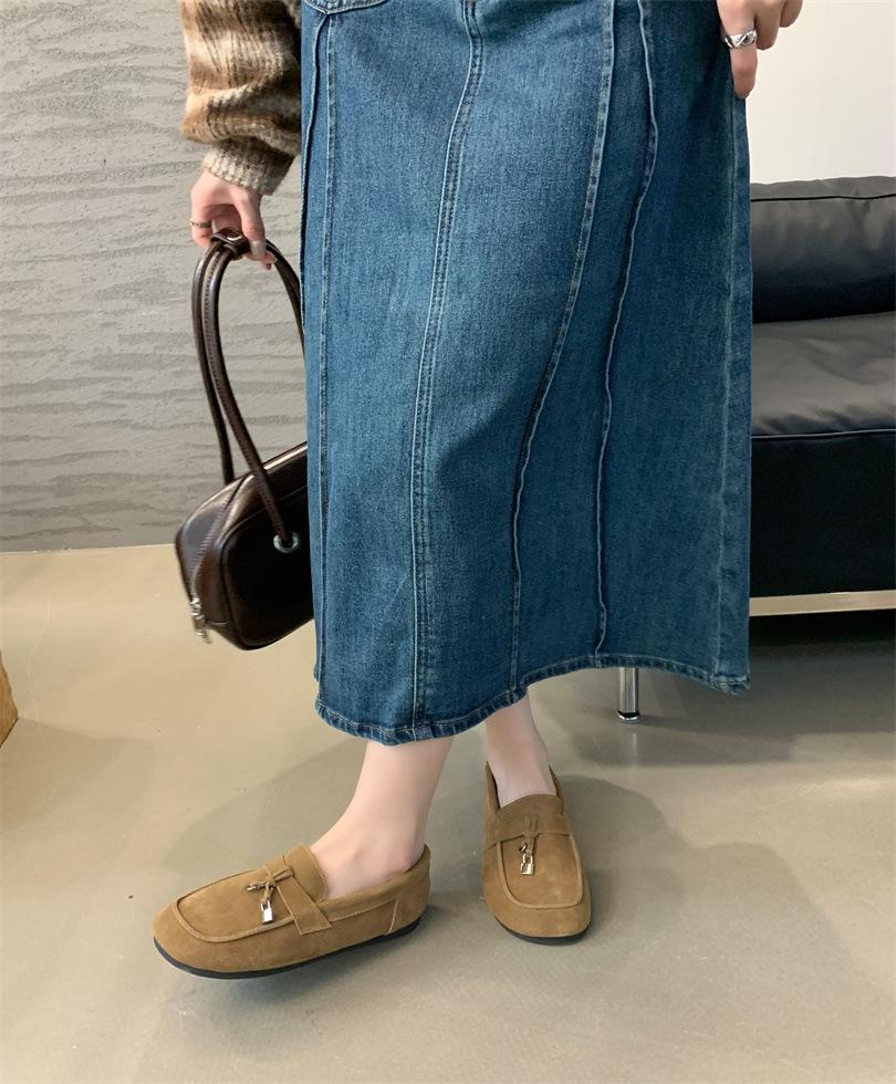 Loafers Women's Summer One-pedal Lazy Shoes British Style Leather Retro Doudou Shoes Women's Single Shoes Comfortable Flat Bottom