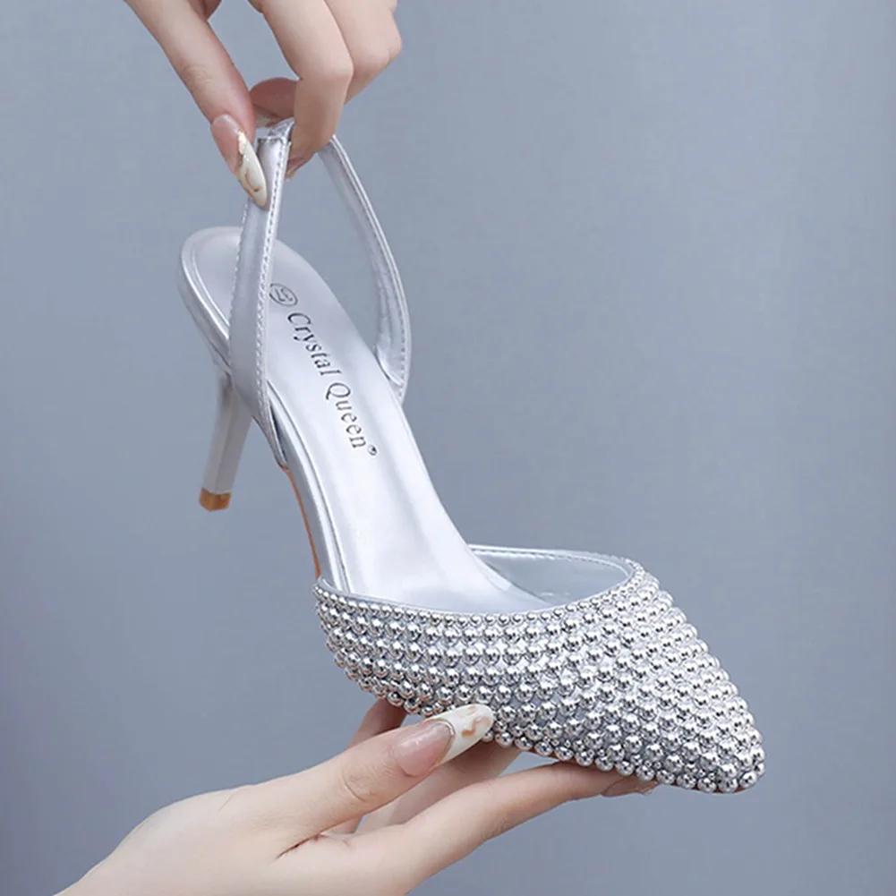 

Мода Классические Новые 7см Лодочки с Острым Носком Серебряный Жемчуг Тонкий Каблук Сандалии Свадебная Свадебная Фотография Повседневная Жемчужная Обувь 43 43 серебряный