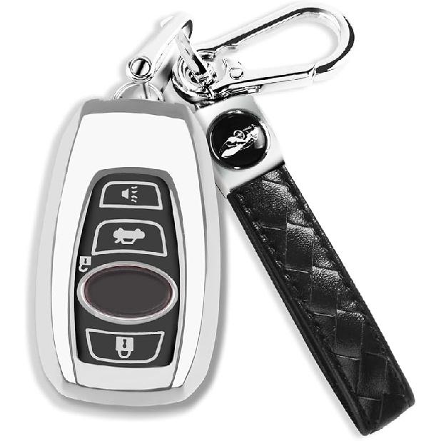 QBUC for Subaru Key Fob Cover Case with Keychain,Car Key Holder fit for Subaru Crosstrek Forester Outback Ascent Impreza Legacy BRZ WRX Sti 4 Buttons