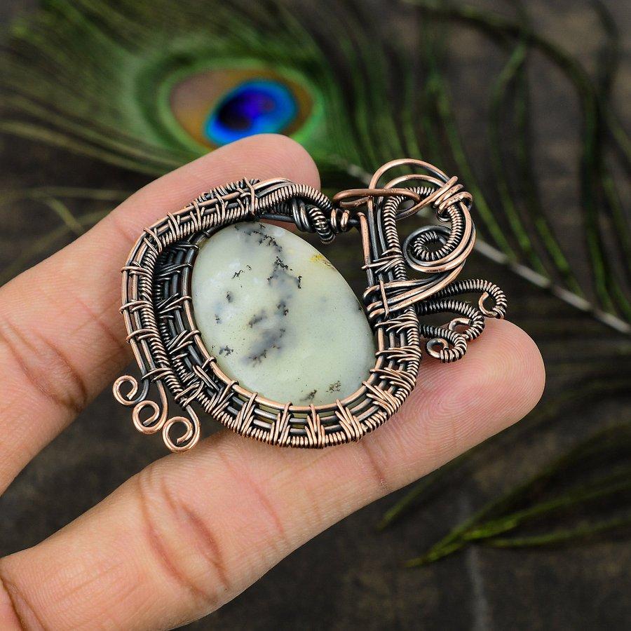 Dendrite Opal Handmade Copper Wire Wrap Jewelry Pendant 2.56" u5A41