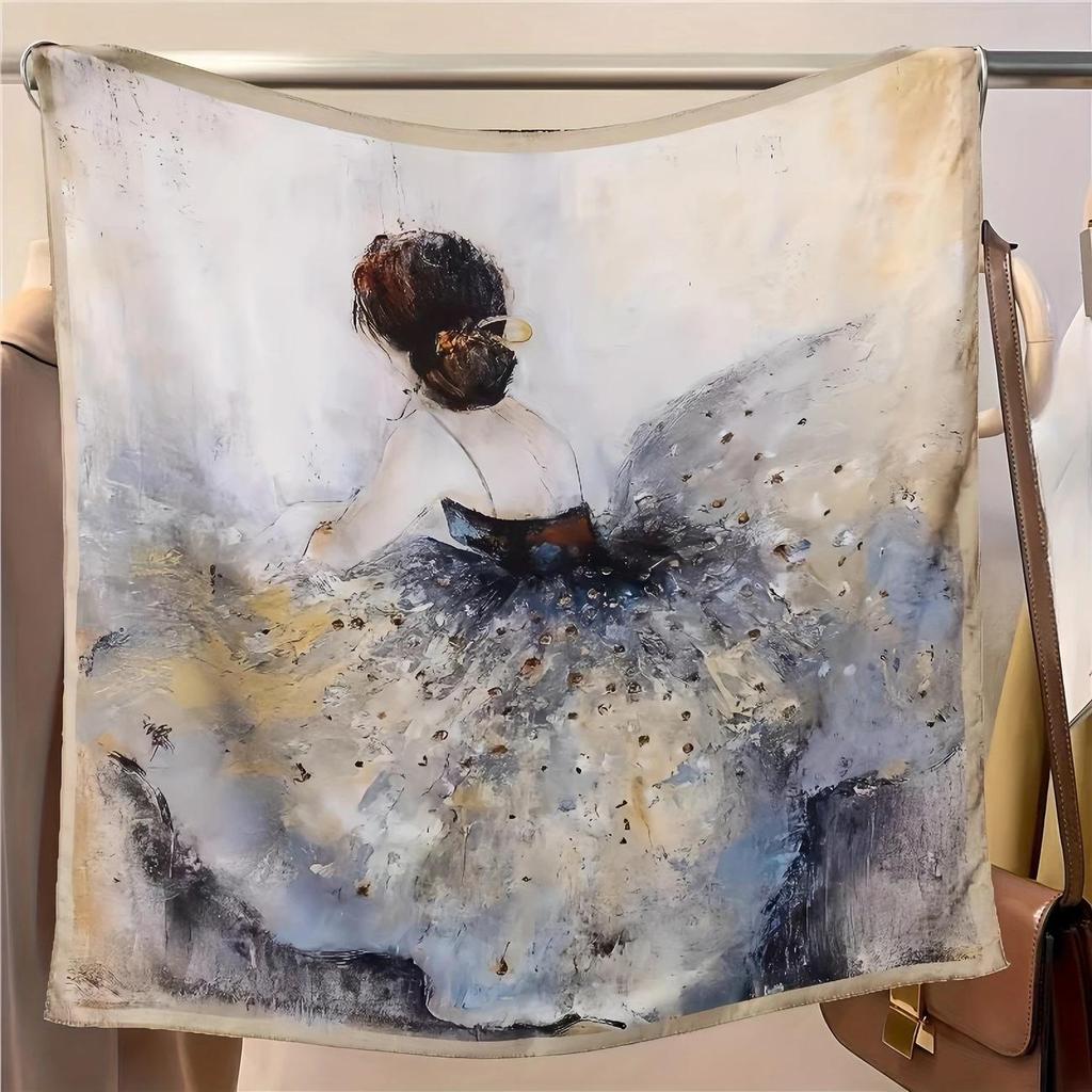 Women's Korean Style Retro Printed Imitation Silk Scarf for Professional and Casual Use