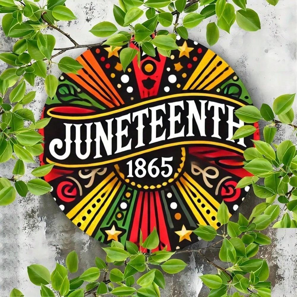 Vintage Round Metal Sign 1865 Juneteenth Commemorative Aluminum Plaque Home Wall Art Decor