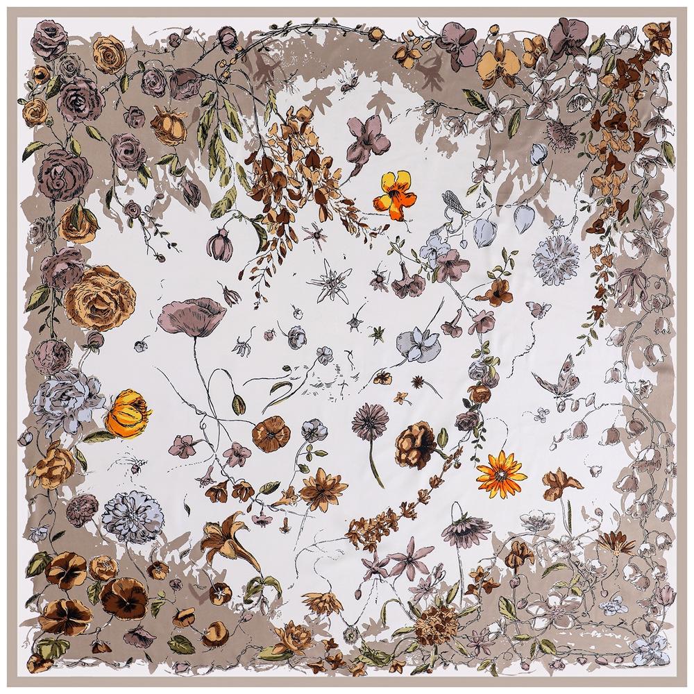 

Шелковый шарф женский большие шали новый принт с розовыми цветами палантины квадратная бандана роскошный платок хиджаб женские фуляры 130 см 130x130cm