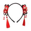 Chinese Style Hanfu Wig Headband Red New Year Headwear Tang Suit Flower Tassel Headband  Girl