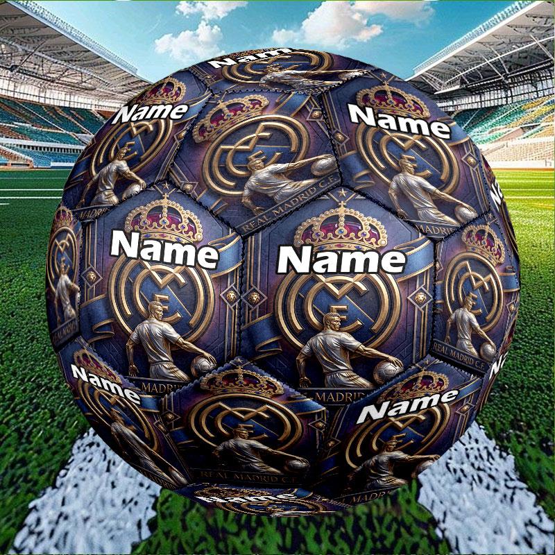 Pallone da Calcio Real Madrid Personalizzato con Nome, Taglia 5, Pallone da Calcio per Allenamento e Partita, per Squadra, Calcio, Regalo per Appassionati di Calcio