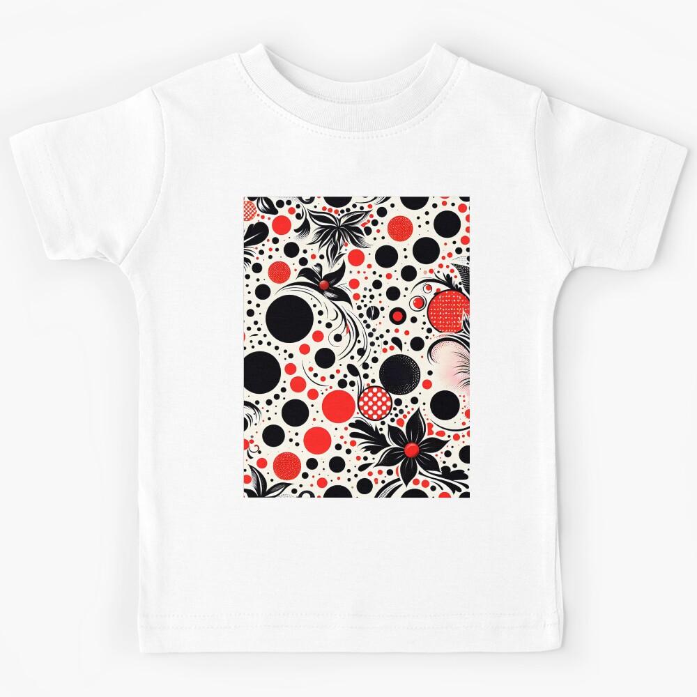 Red And Black Floral Polka Dots Abstract Kids T-Shirt 130