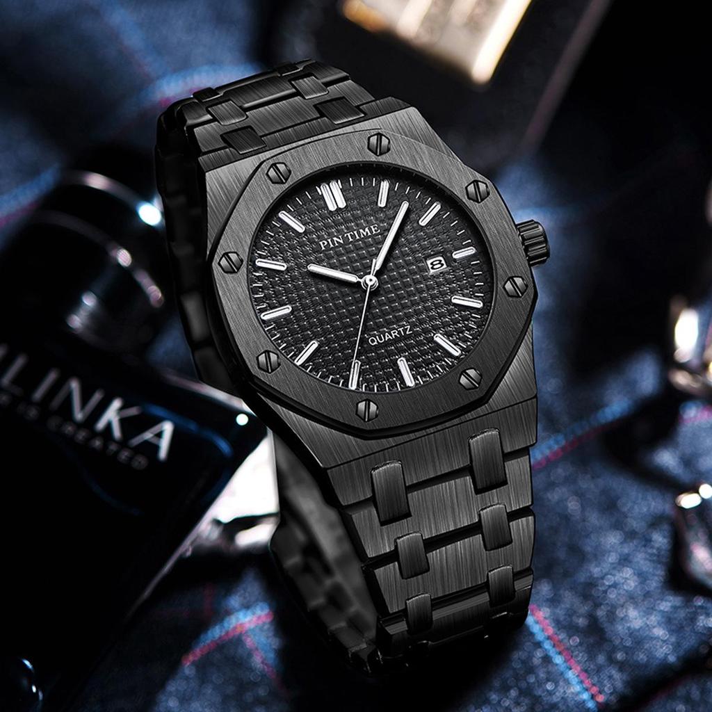 Men's Swiss Quartz Octagonal Steel Band Watch - Waterproof Model