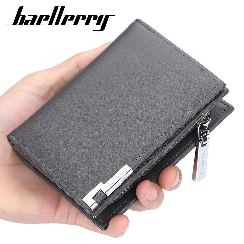 

Модный мужской короткий кошелек Baellerry, держатель для карт-гармошка с большой вместимостью и кошелек на молнии для монет серый/полночь