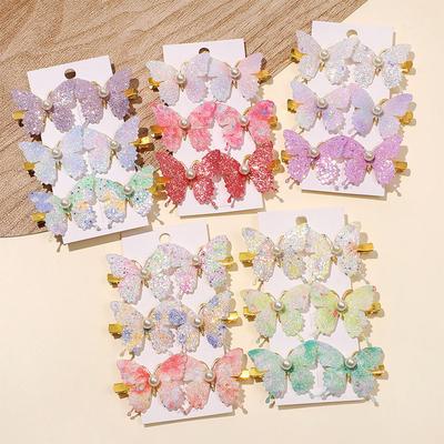6Pcs Exquisite Sequin Butterfly Hair Clips Simulated Pearl Metal Bow Barrettes Colorful Fashion Hair Accessories For Women Girls