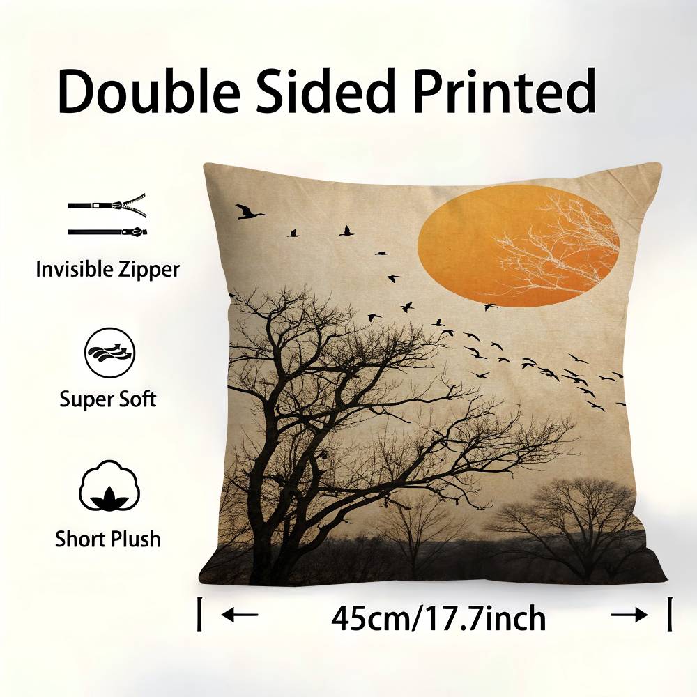Modern Minimalist Boho Style Trees Birds Sun Landscape Pillow Cover Sofa Cushion Cover Home Room Decoration Children Gift