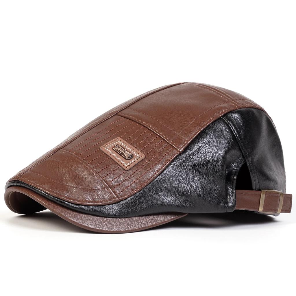 Men Retro Pu Leather Newsboy Caps JAMONT Labeling British Painters Hats Spring Autumn Side Adjustable Flat Cap Hip Hop Berets
