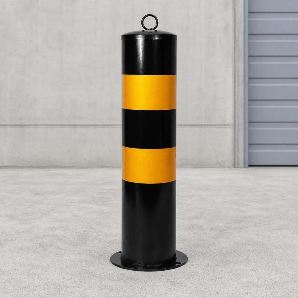 Steel Bollard with Base Plate Permanent Safety Post Hoop Handle Fixed