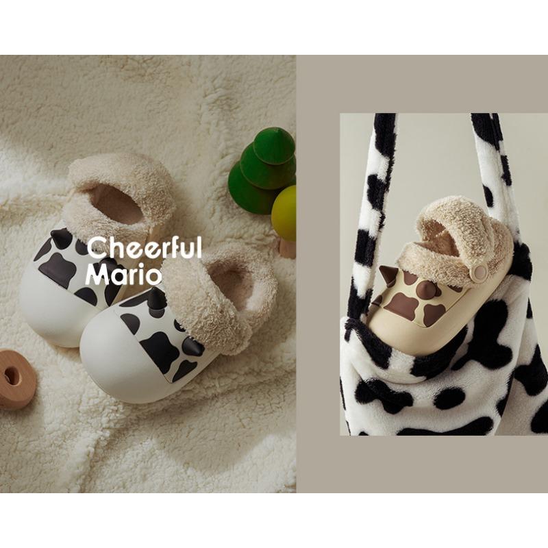 Fashion New Cow Pattern Children's Cotton Slippers Warm and Waterproof Girls Autumn and Winter Cotton Shoes