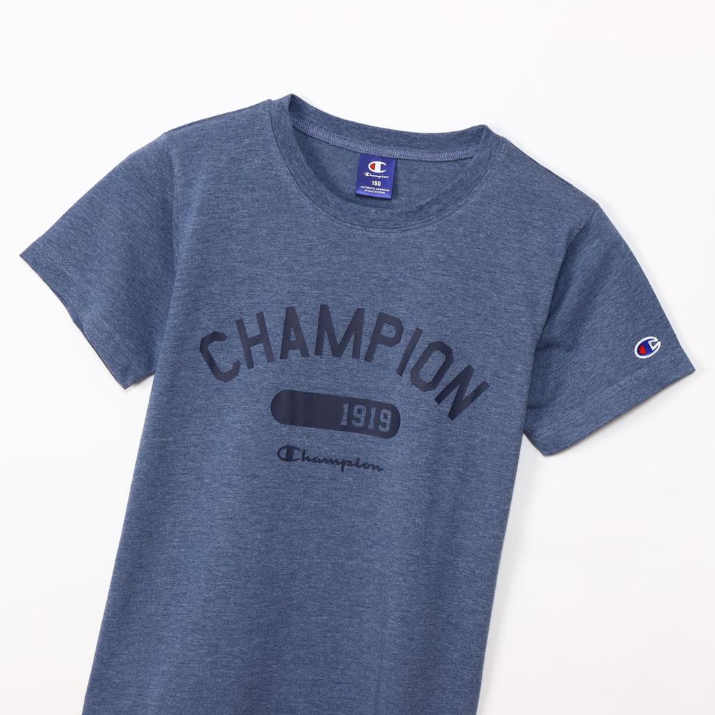 Champion Short Sleeve Crew Graphic Logo School Heather Blue Kids' T-Shirt, Neck, Print, Boys, CK-ZS317,