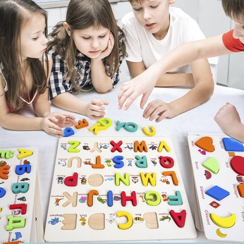 Wooden Educational Puzzle Upper Case Lower Case Letters For Family Game Children Preschoolers Toy
