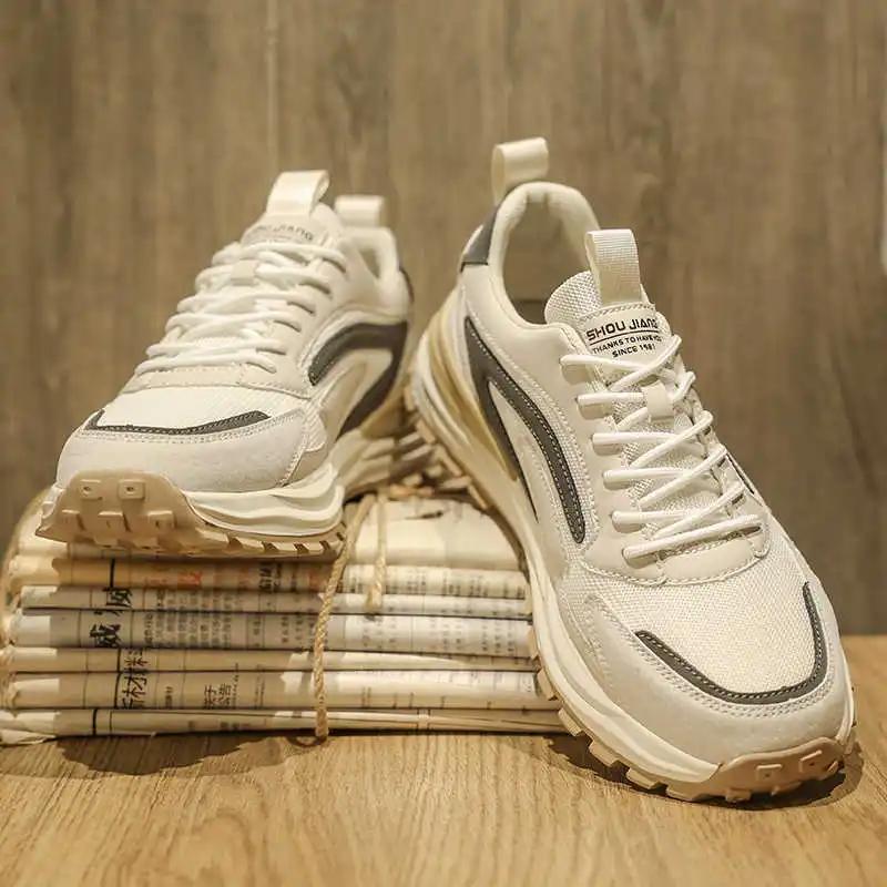 Fashion Demi-season Round Toe Man's Beige Sneakers Sports Shoes Husband Walk Tnis New Year's Excercise Trends Best Loofers Basket