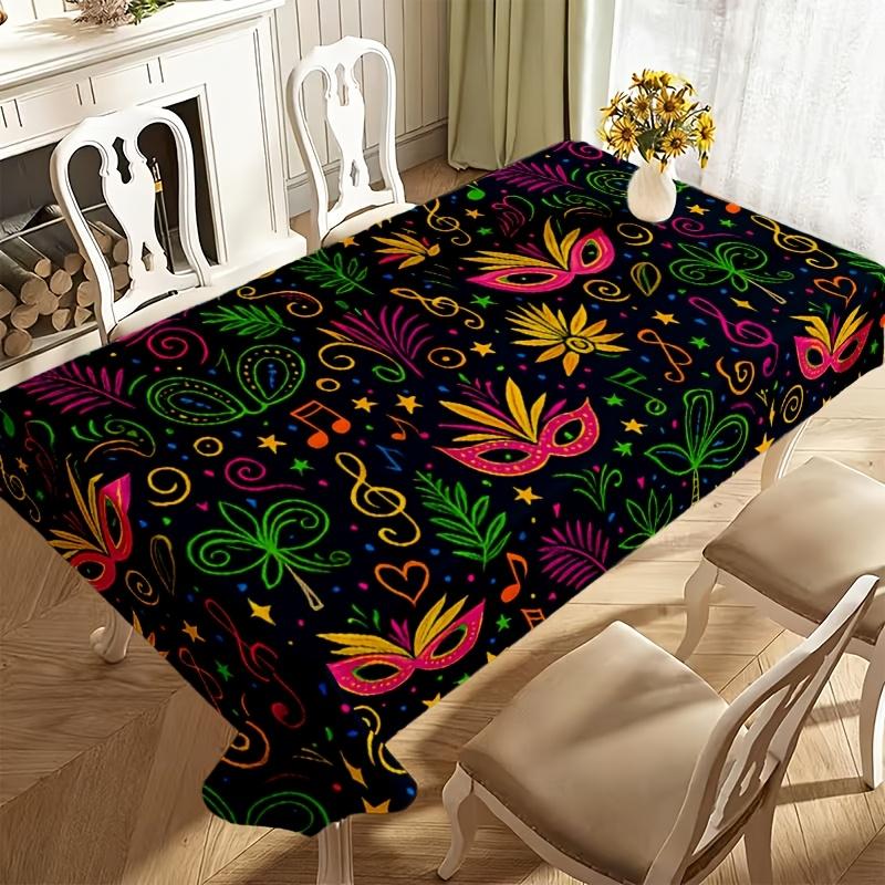 1pc Tablecloth Tropical Carnival Mask And Musical Notes Vine Pattern Tablecloth, Easy to Care, Dining Table, Coffee Table Cover, Desk Mat, Kitchen Cou