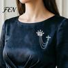 Dark Light Zircon Brooch Men's Pin with Chain, British Crown Cross Angel Lapel Pin, Rhinestone Suit Cool Tone Silver Badge Tassel Chain for