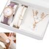 Stylish Watch with Matching Pendant Necklace Chain Bracelet Rings Practical Studs Earrings Jewelry Set Alloy Texture