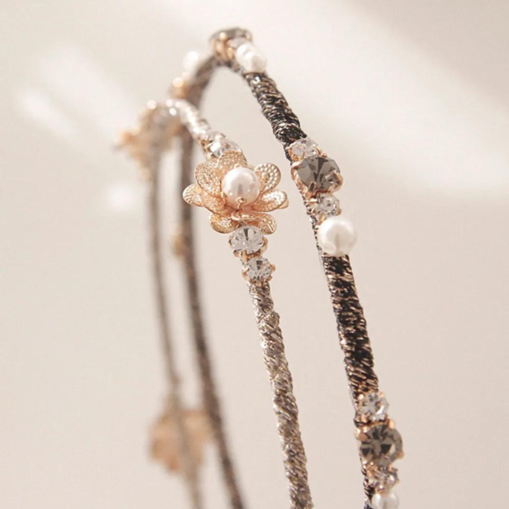 J Lauren Flower Pearl Slim Cubic Hairband H0622 Slim Pearl