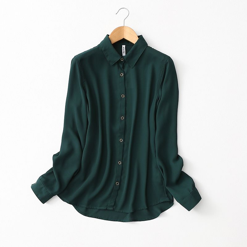 

Export Export Three Standard Qi Minimalist Easiest for Match Fancy Pure Color Customer Supply Long Sleeves Chiffon Shirt Female Large Sizes Availiable Dark green Euro-XS (Bust size 90)