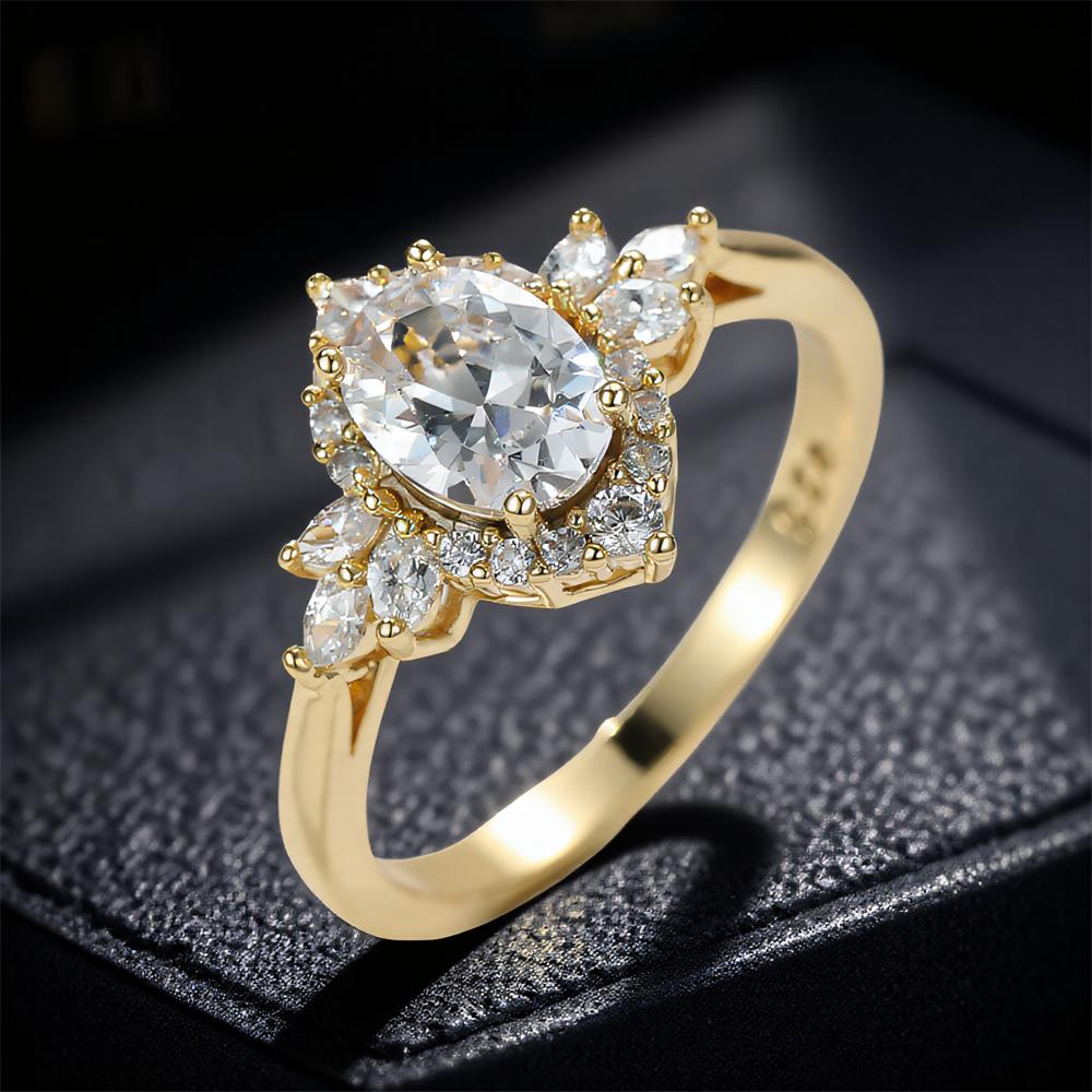 White Zircon Oval Stone Luxury Crystal Leaf Rings For Women Vintage Gold Color Engagement Ring Wedding Bands Jewelry Bridal Gift