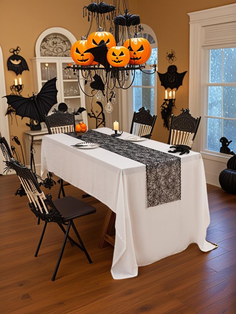 Halloween Kleiner Spinnen-Spitzen-Tischläufer für Nachtschreck-Atmosphäre Geisterfest Esstischdekoration Wohnzimmer Küche