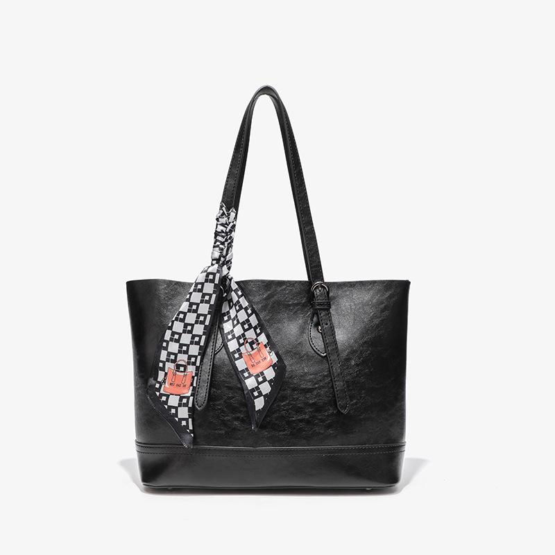 

Large-capacity Tote Bag, Solid-color Oil Wax Leather, Soft Leather, Crossbody Handbag, Versatile and High-quality Commuting Bag чёрный