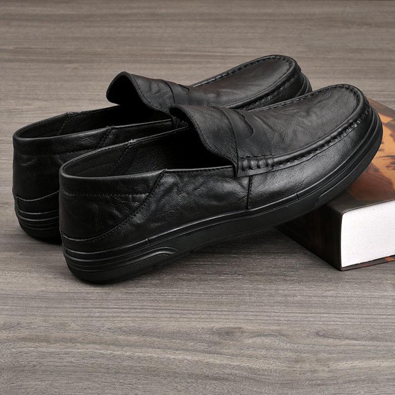 Men's Genuine Leather Casual Loafers - Versatile, Shock-Absorbing, Wear-Resistant, Soft Thick Sole Slip-ons for Driving and Business.