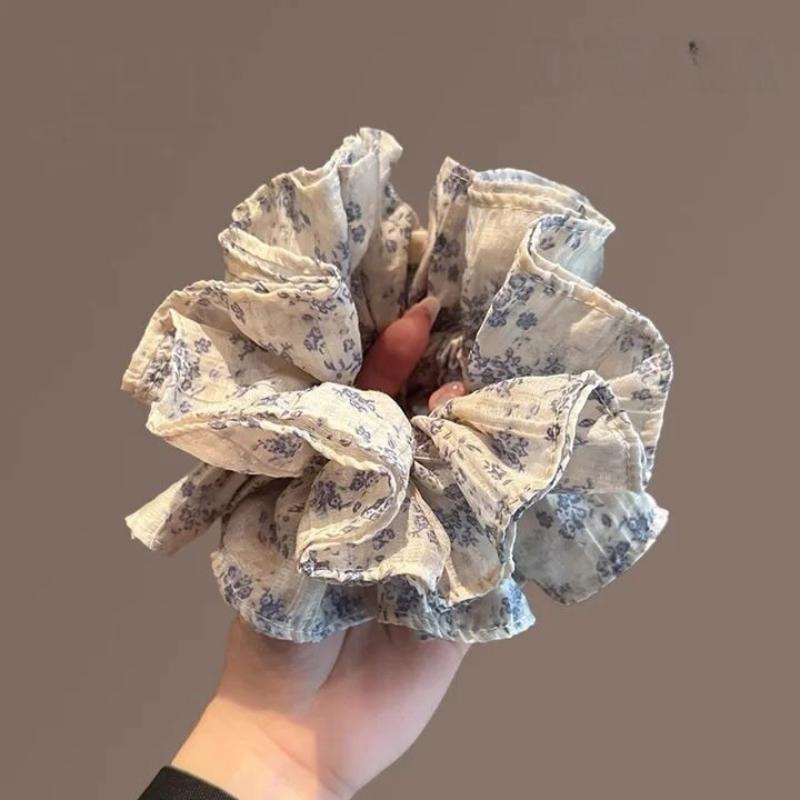 Elegant Top Grade Print Chiffon Large Intestine Scrunchie For Women Hair Tie Hair Band Hair Ring Fashion Hair Accessories