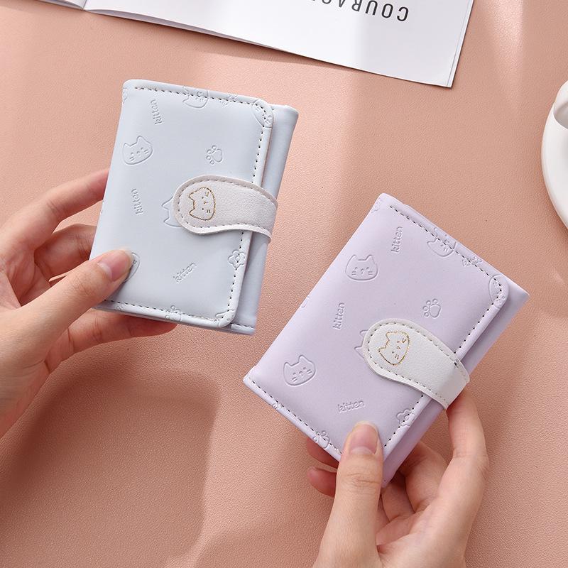 Three-Fold Cartoon Kitten Short Wallet: Multi-Card Slot Coin Purse for Women and Students