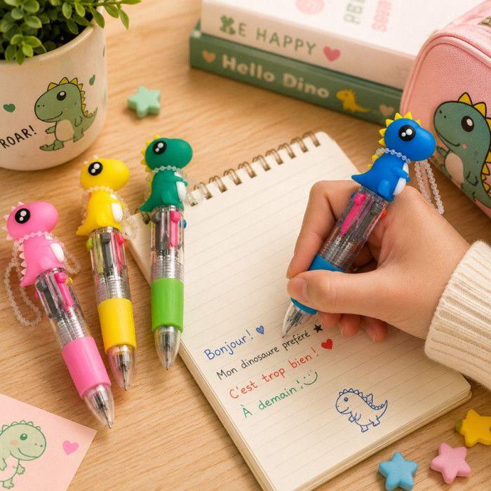 Lot de 4 Mini Stylos Dinosaure 10 cm – Stylos Bille Rétractables Fantaisie Enfant, 4 Modèles et Couleurs Assortis