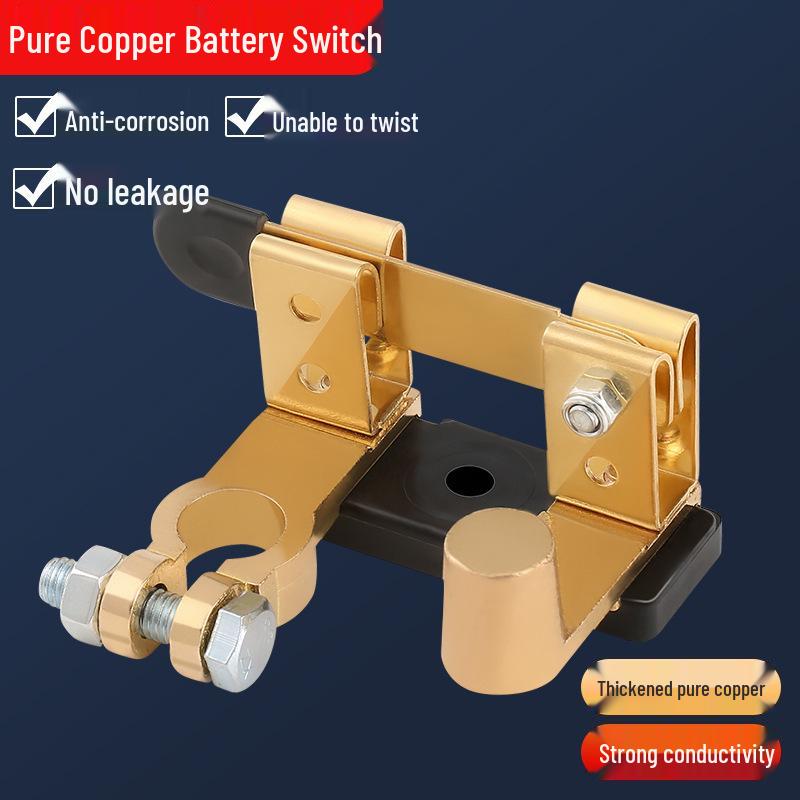 Universal Pure Copper Car Battery Disconnect Switch - Anti-Leakage Brass Main Knife Switch for Positive and Negative Terminals.