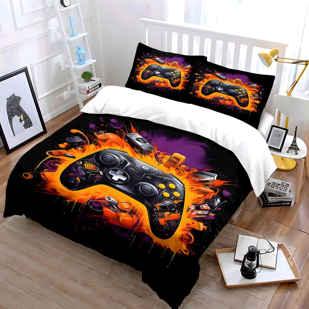 Game Controller with Vibrant Splash Art Bedding Set for Kids Luxury Gift 3pcs Digital Print Comforter Set Soft Comfortable