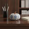 Stitched Material Pumpkin with White Base Thanksgiving Floral Stem Halloween