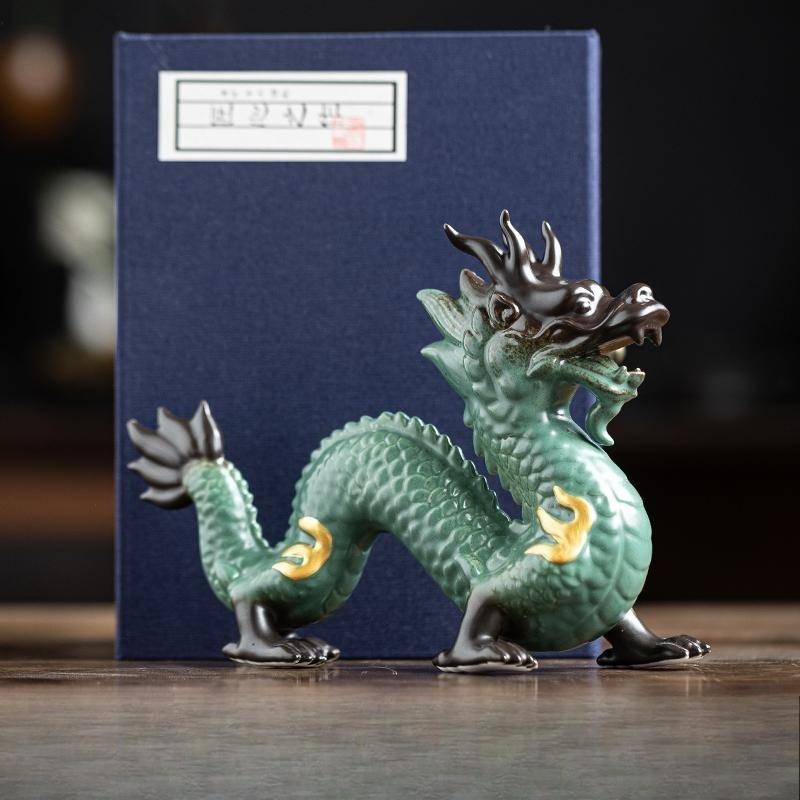 Estatua de Dragón de Porcelana China Hecha a Mano Cerámica Tótem Animal Escultura Leyenda Antigua Tótem Artesanía Deco