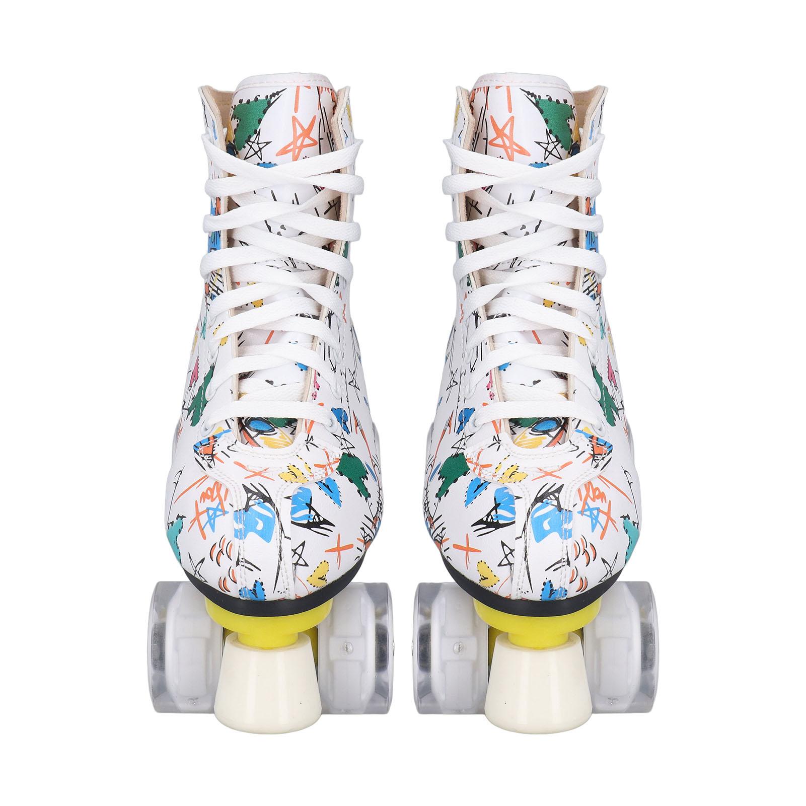 

Двухрядные роликовые коньки с 4 колесами, белые коньки-граффити, обувь для катания для детей и взрослых, 36