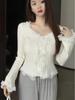 New Arrival: French Fashion Lace Patchwork Knit Cardigan - Sweet & Slim Fit for Early Autumn